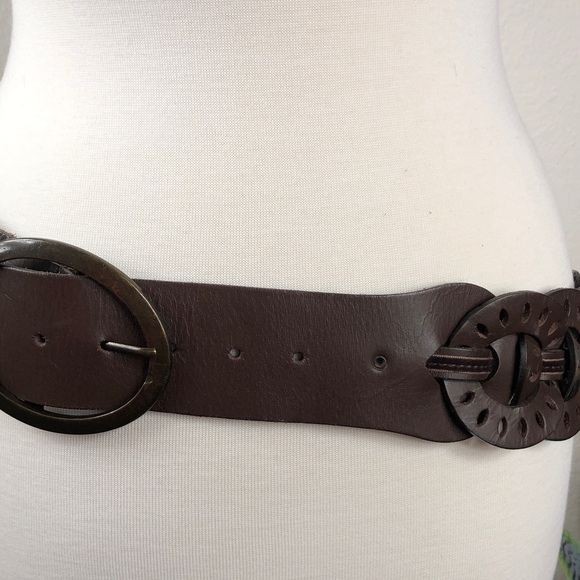 Old Navy Wide Brown Woven Links Leather Belt - Picture 7 of 8